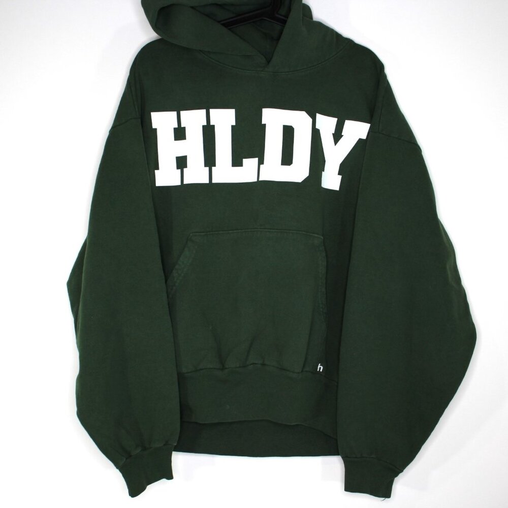 Holiday Brand HLDY Mens Large Spell Out Green Hoodie RARE K695
